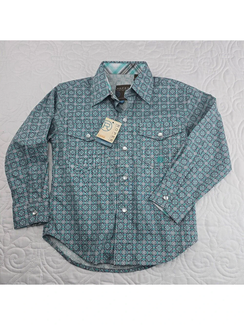 Roper Boys XS 4/5 Blue Foulard Pearl Snap Western Cowboy Shirt NWT